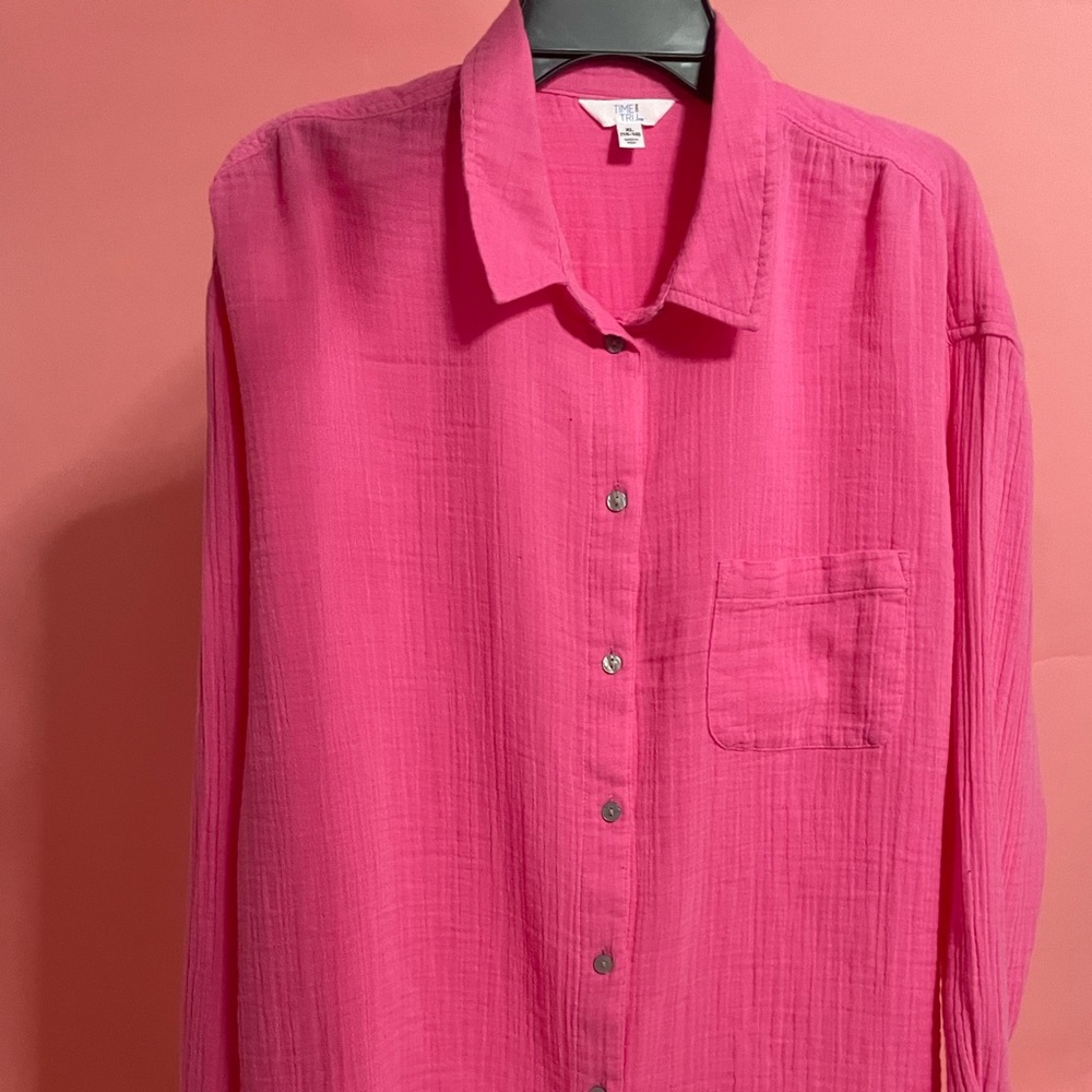 Pink button down long sleeve shirt